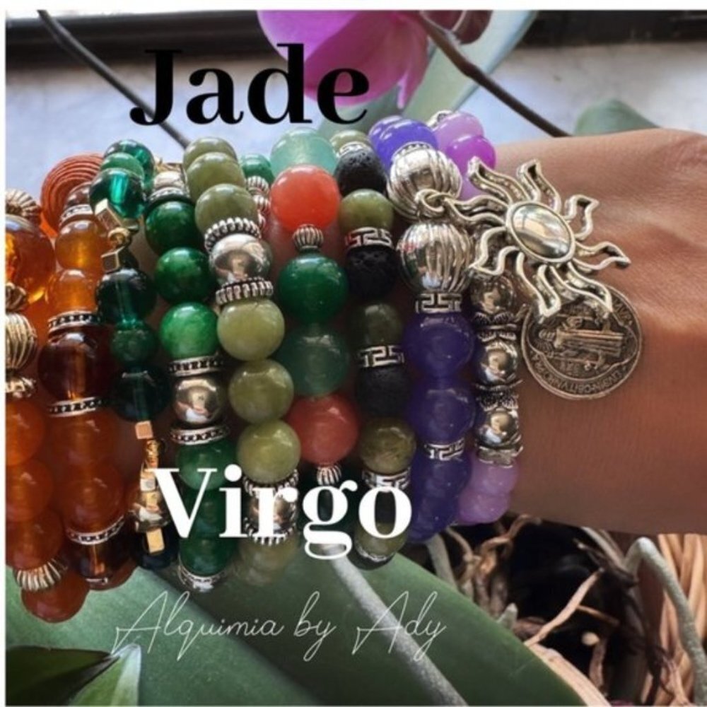 Jade dainty circles pendant 925 silver necklace prosperity good luck for Virgo - Picture 5 of 8